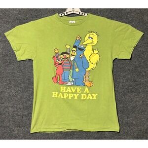 Retro Sesame Street Have A Happy Day Graphic T-Shirt Mens Medium Green